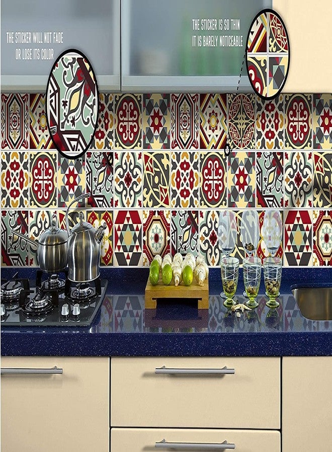 WALLTON - Moroccan - B Tile Stickers for Kitchen Backsplash Bathroom Floor Wood Glass Stick Home Décor Furniture (Multicolor, 8x8 Inch 36 pic) - Image 4